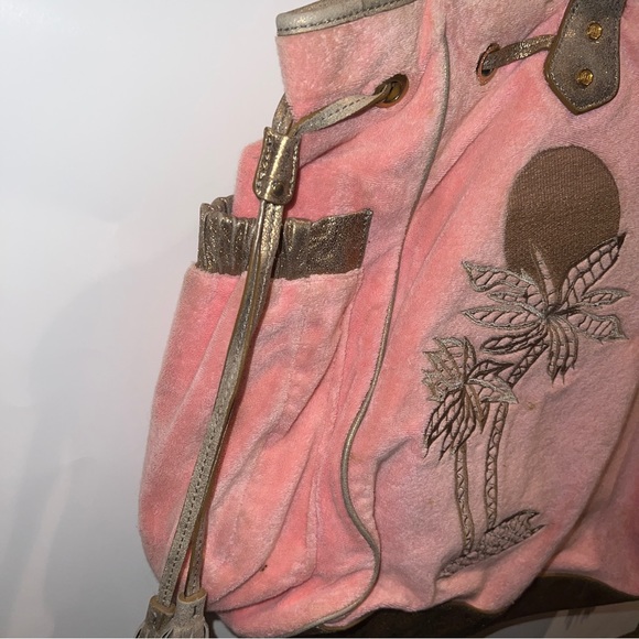 SOLD Vintage Pink Juicy Couture Tote Bag Purse Terry Cloth Preloved Palm Tree - Picture 6 of 14